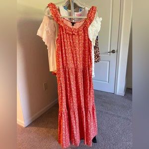 Ann Taylor floral knit maxi dress with ruffle neck. Size med.